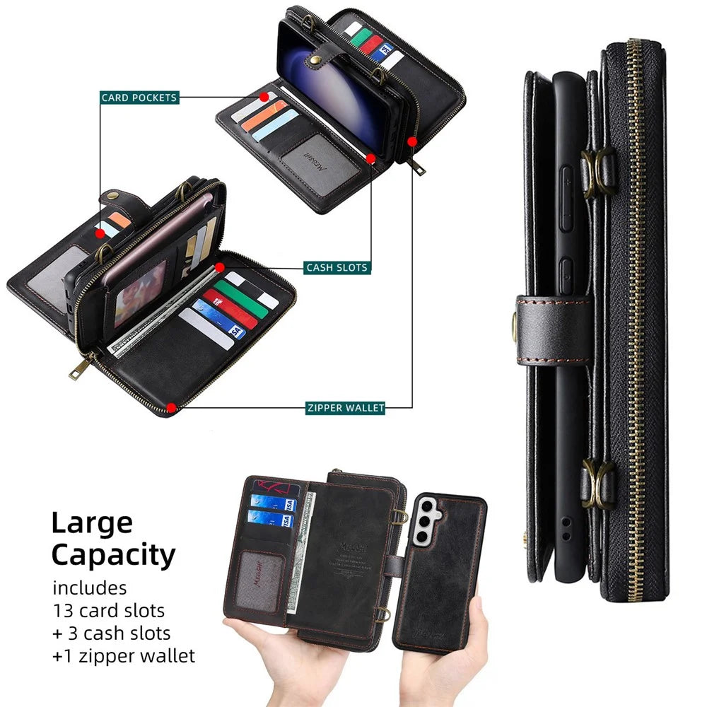 MEGSHI 020 Series for Samsung Galaxy S23 FE Case Crossbody Leather Phone Cover Detachable Wallet - Black - 6