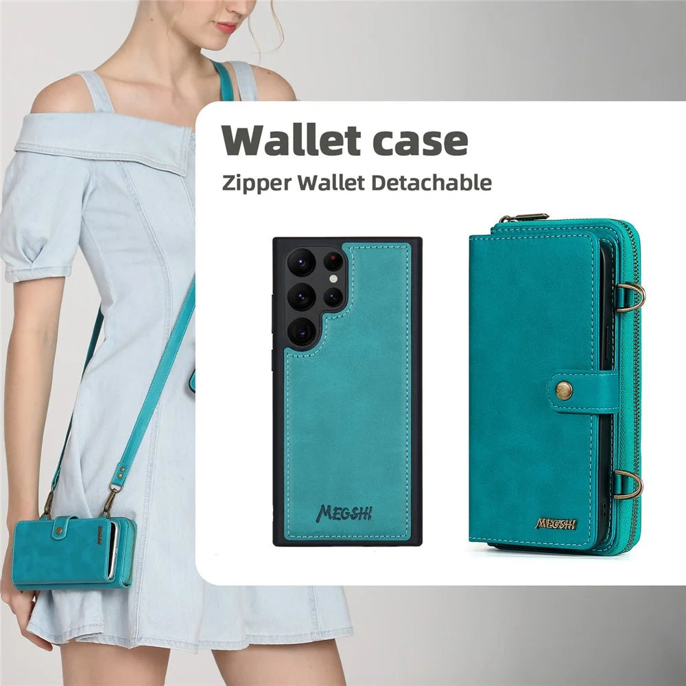 MEGSHI 020 Series for Samsung Galaxy S24 Ultra Case Detachable 2-in-1 Wallet Magnetic Phone Cover - Blue - 2