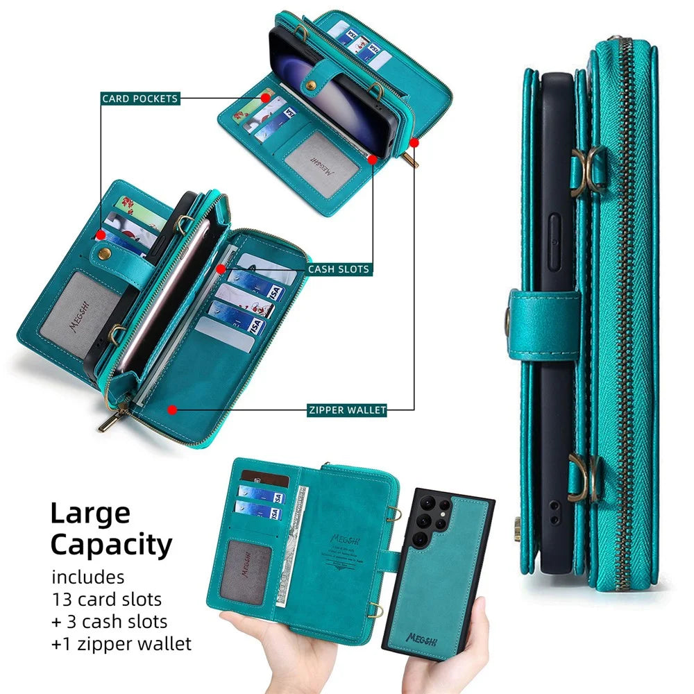 MEGSHI 020 Series for Samsung Galaxy S24 Ultra Case Detachable 2-in-1 Wallet Magnetic Phone Cover - Blue - 3