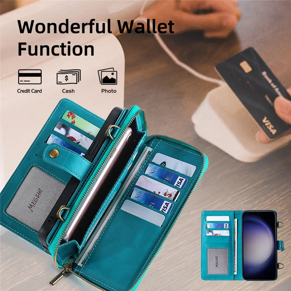 MEGSHI 020 Series for Samsung Galaxy S24 Ultra Case Detachable 2-in-1 Wallet Magnetic Phone Cover - Blue - 4