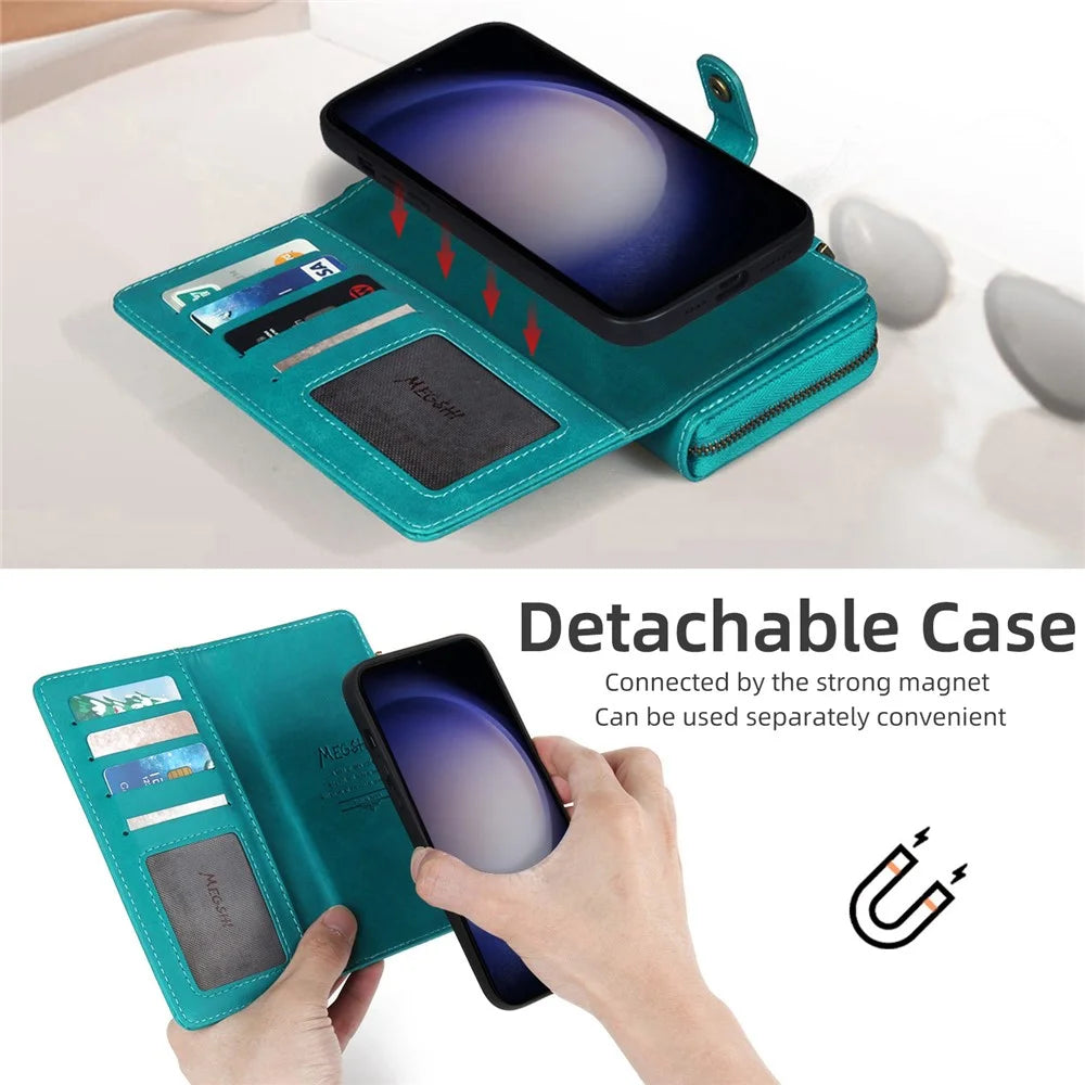 MEGSHI 020 Series for Samsung Galaxy S24 Ultra Case Detachable 2-in-1 Wallet Magnetic Phone Cover - Blue - 7
