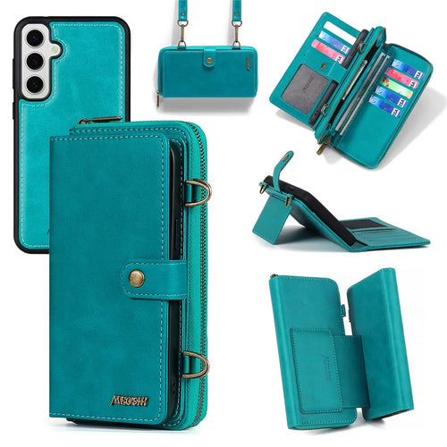 MEGSHI 020 Series for Samsung Galaxy S24+ Phone Case Crossbody PU Leather Foldable Stand Cover - Blue - 1