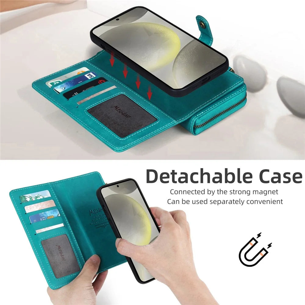 MEGSHI 020 Series for Samsung Galaxy S24+ Phone Case Crossbody PU Leather Foldable Stand Cover - Blue - 7