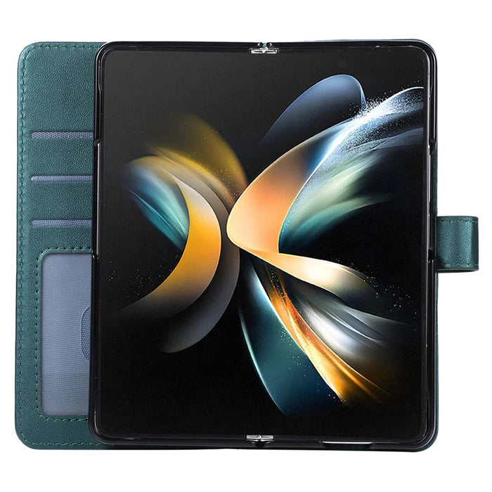 For Samsung Galaxy Z Fold5 5G Case Zipper Wallet Rhombus Leather Cover with Wrist Strap - Green - 6