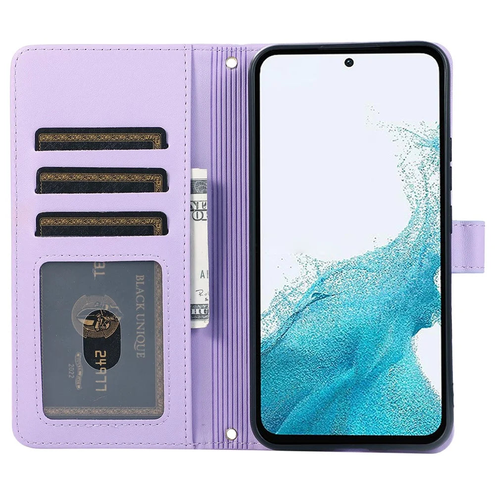 For Samsung Galaxy S23 FE Leather Case Rhombus Stitching Wallet Zipper Phone Cover with Strap - Light Purple - 2