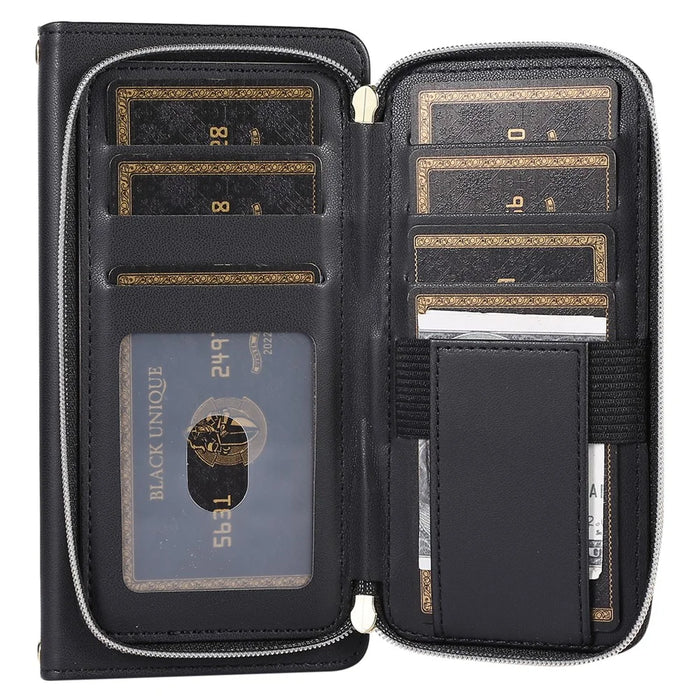 For Samsung Galaxy S23 Ultra Case with Hand Strap Rhombus Zipper Leather Phone Cover - Black - 5