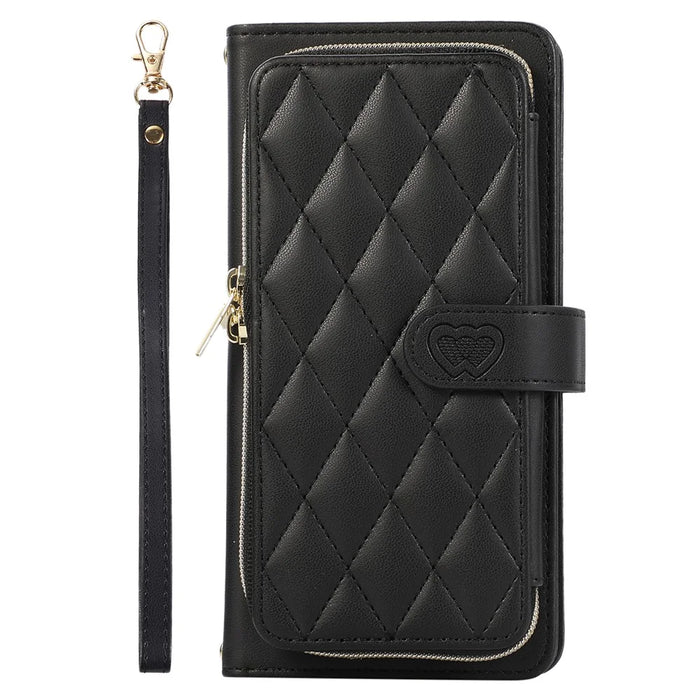For Samsung Galaxy S23 Ultra Case with Hand Strap Rhombus Zipper Leather Phone Cover - Black - 6