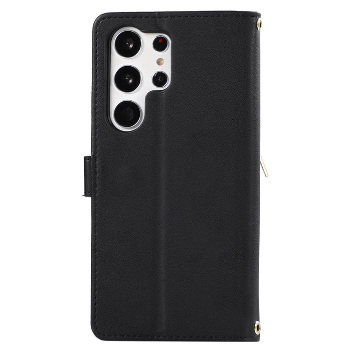 For Samsung Galaxy S23 Ultra Case with Hand Strap Rhombus Zipper Leather Phone Cover - Black - 7