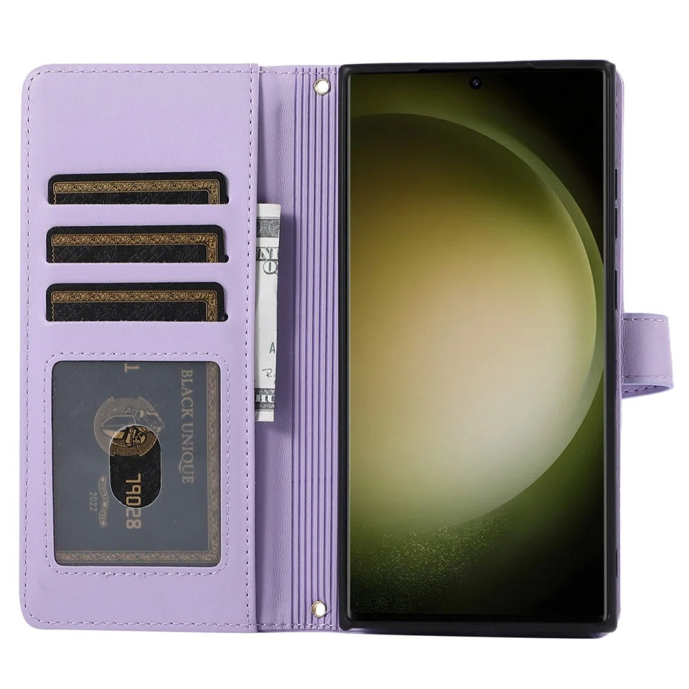 For Samsung Galaxy S24 Ultra Case with Hand Strap Zipper Rhombus Leather Wallet Cover - Light Purple - 2