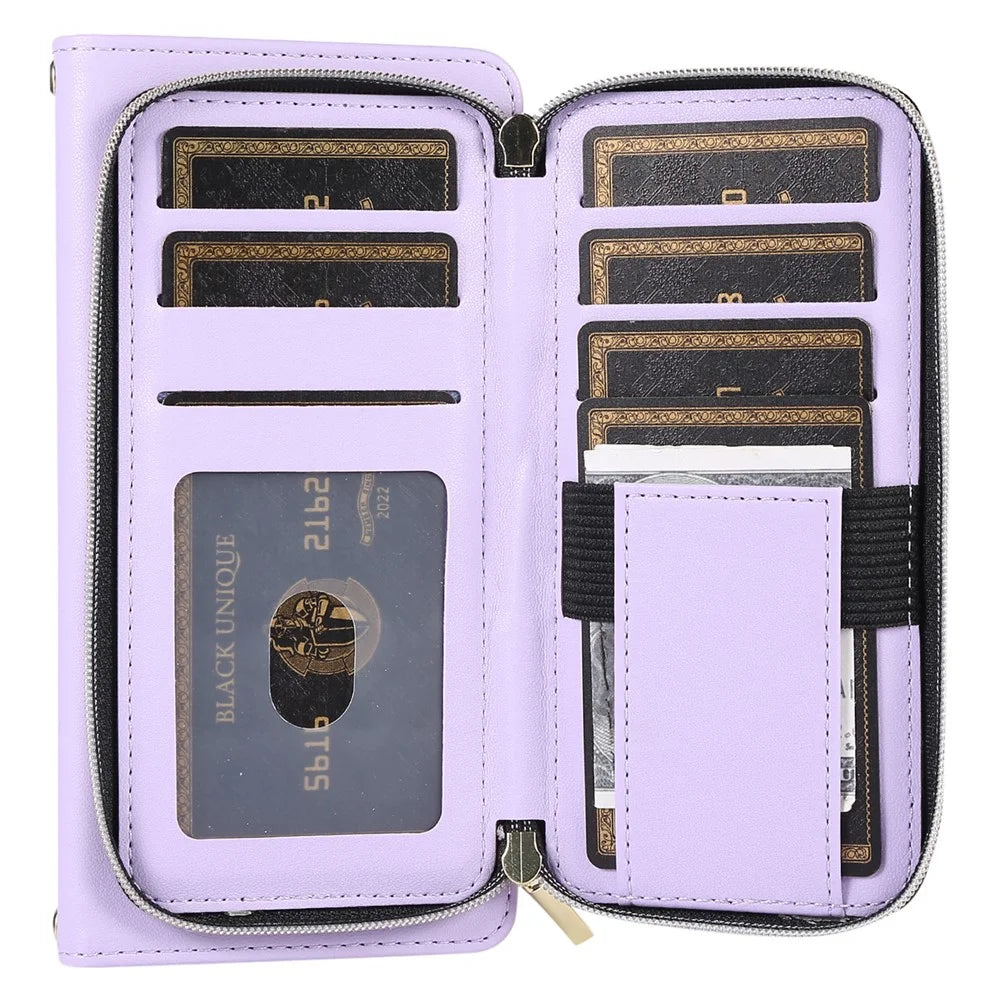 For Samsung Galaxy S24 Ultra Case with Hand Strap Zipper Rhombus Leather Wallet Cover - Light Purple - 5