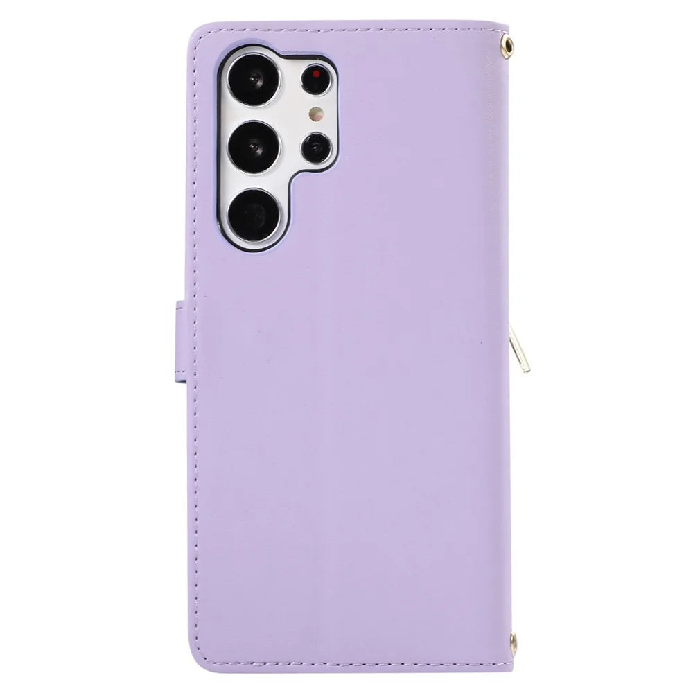 For Samsung Galaxy S24 Ultra Case with Hand Strap Zipper Rhombus Leather Wallet Cover - Light Purple - 7