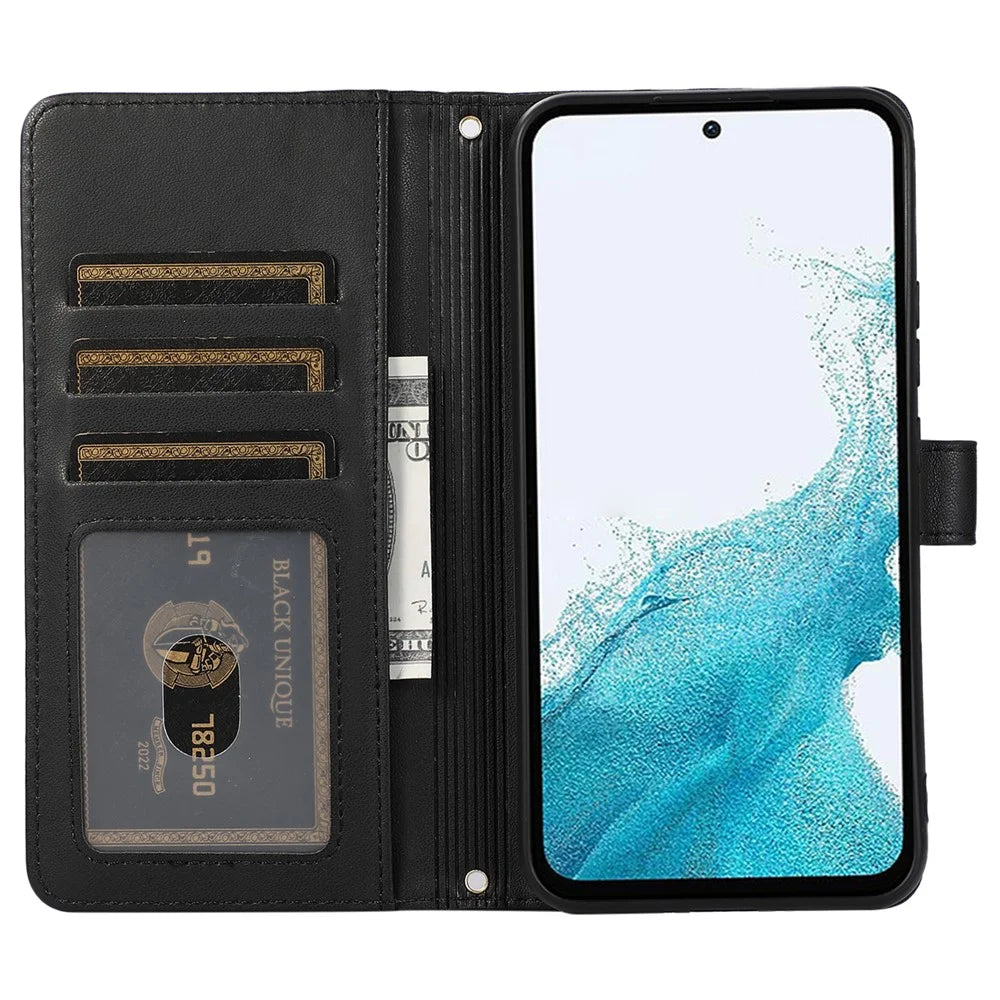 For Samsung Galaxy S24 Case PU Leather Zipper Pocket Stand Handbag Phone Cover - Black - 2