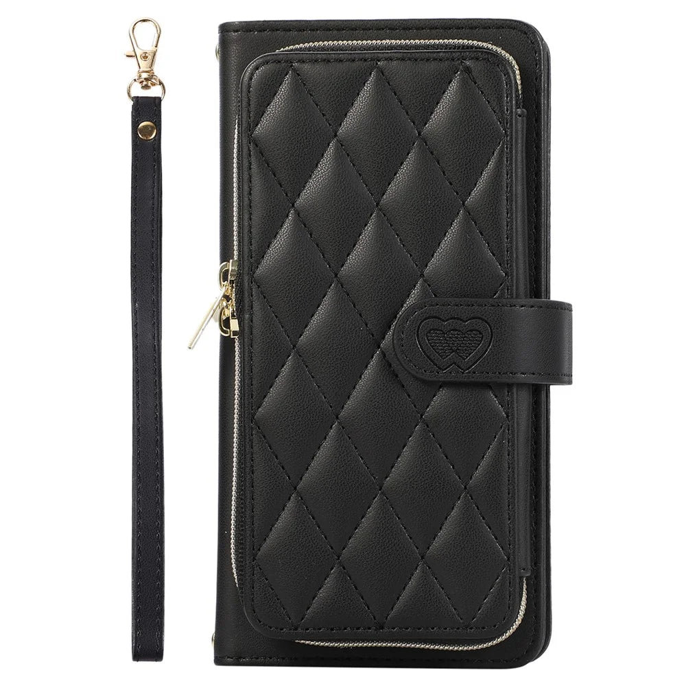 For Samsung Galaxy S24 Case PU Leather Zipper Pocket Stand Handbag Phone Cover - Black - 6