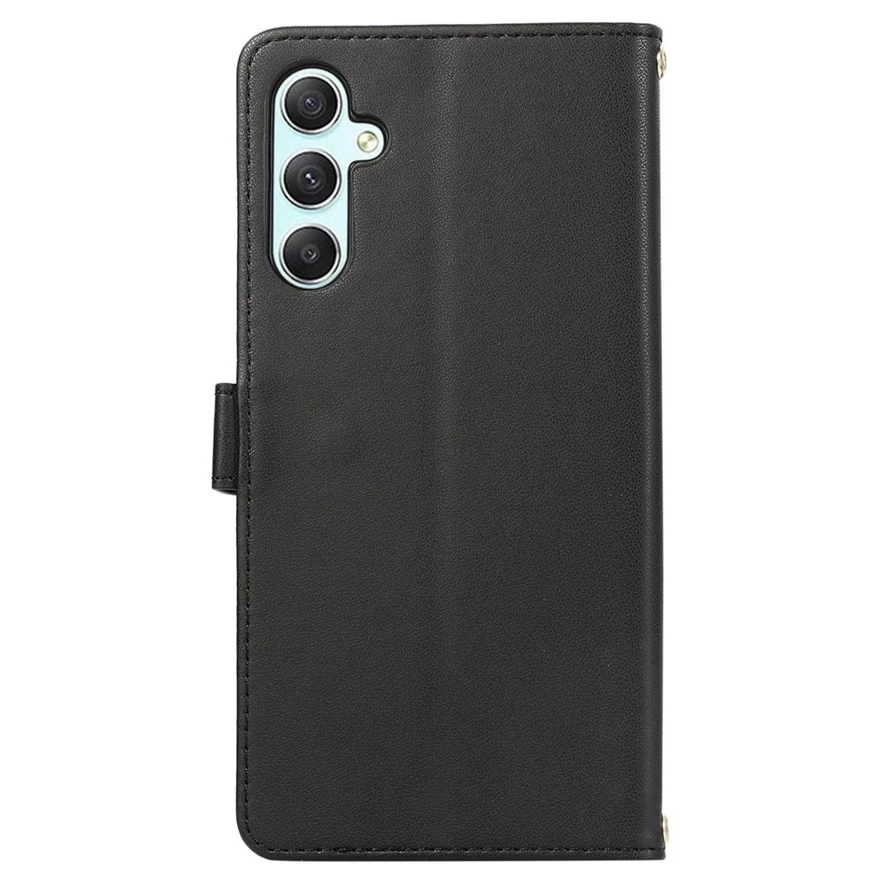 For Samsung Galaxy S24 Case PU Leather Zipper Pocket Stand Handbag Phone Cover - Black - 7