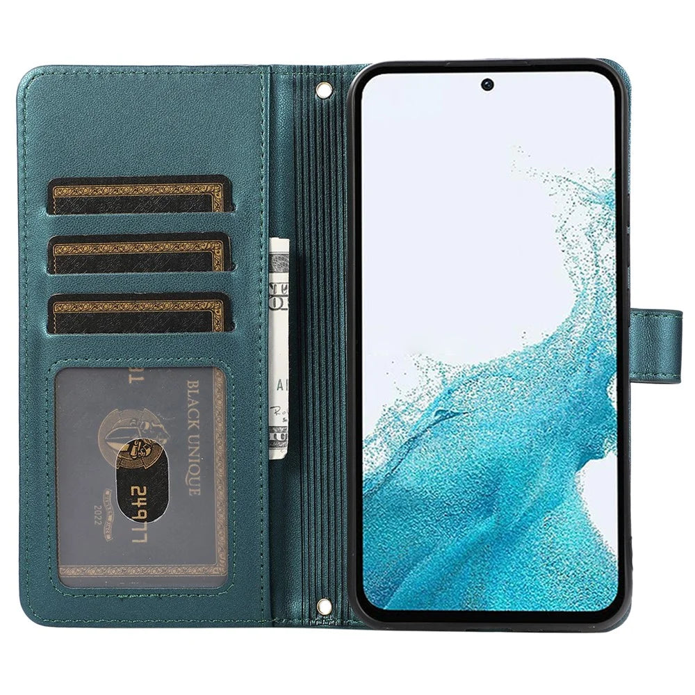 For Samsung Galaxy S24+ Case PU Leather Rhombus Zipper Phone Cover with Wrist Strap - Green - 2