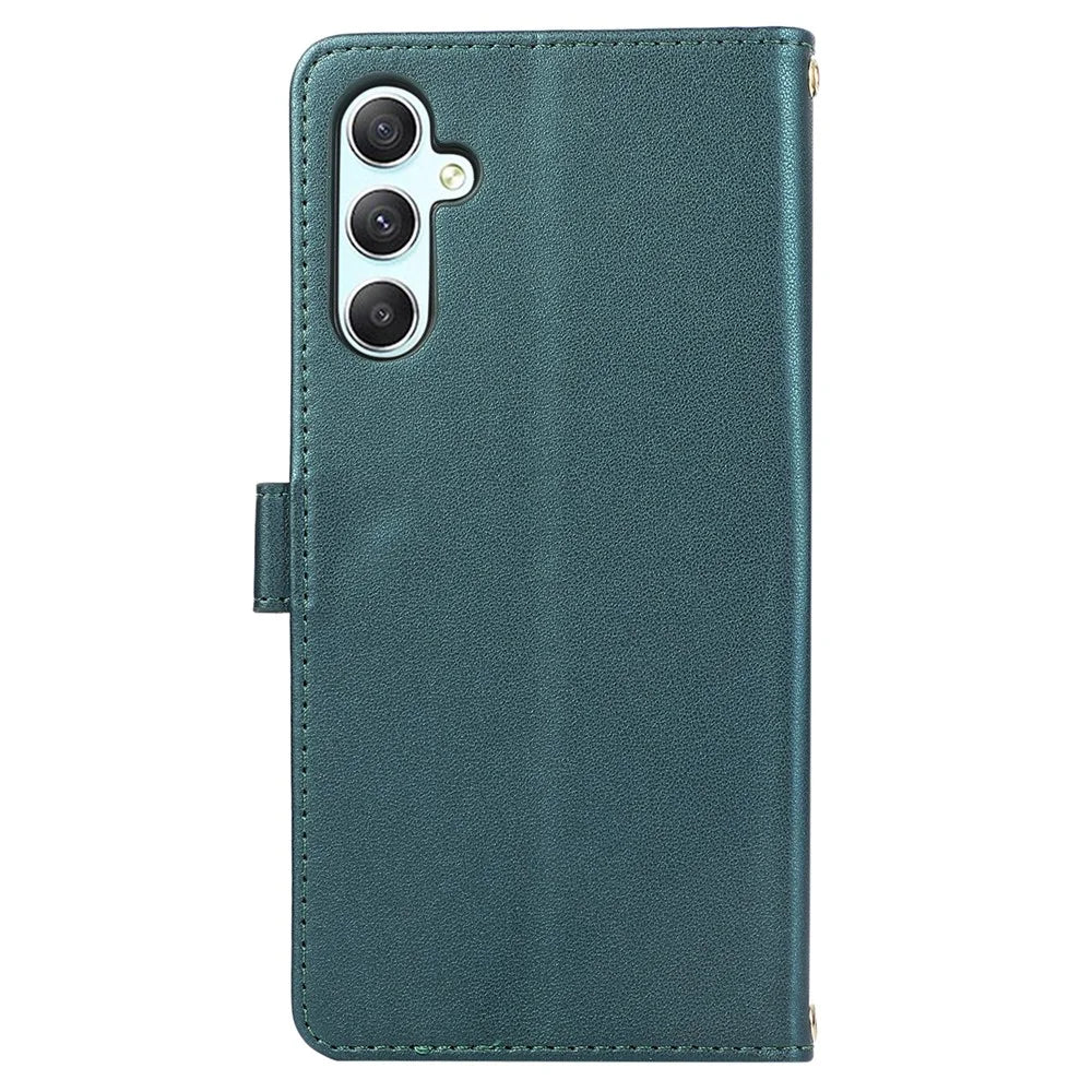 For Samsung Galaxy S24+ Case PU Leather Rhombus Zipper Phone Cover with Wrist Strap - Green - 7