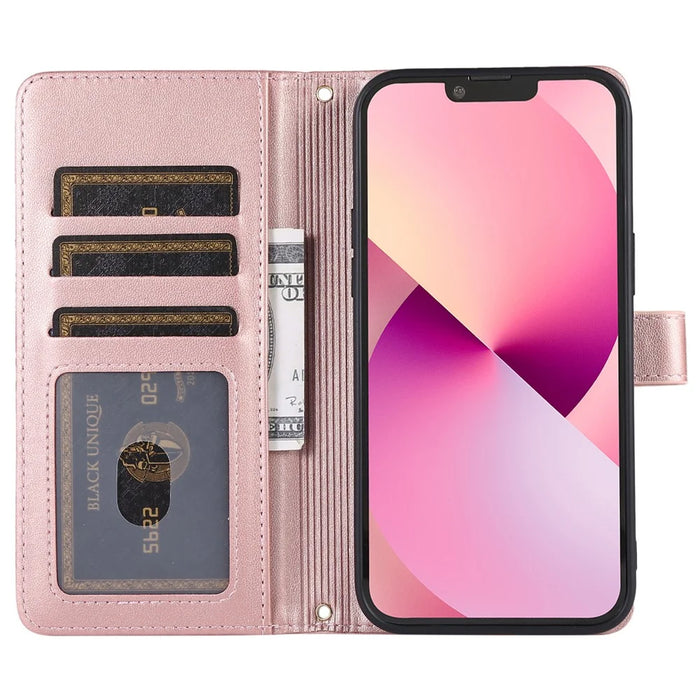 For iPhone 14 Case Leather Handbag Magnetic Closure Zipper Pocket Phone Cover - Rose Gold - 2