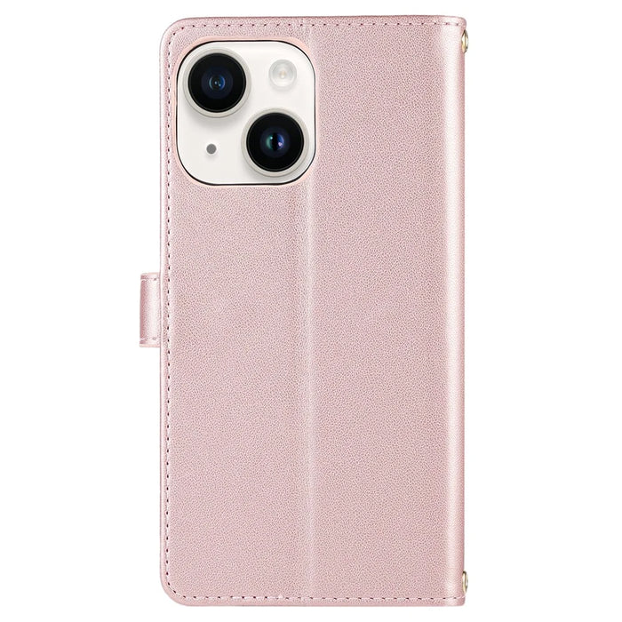 For iPhone 14 Case Leather Handbag Magnetic Closure Zipper Pocket Phone Cover - Rose Gold - 7