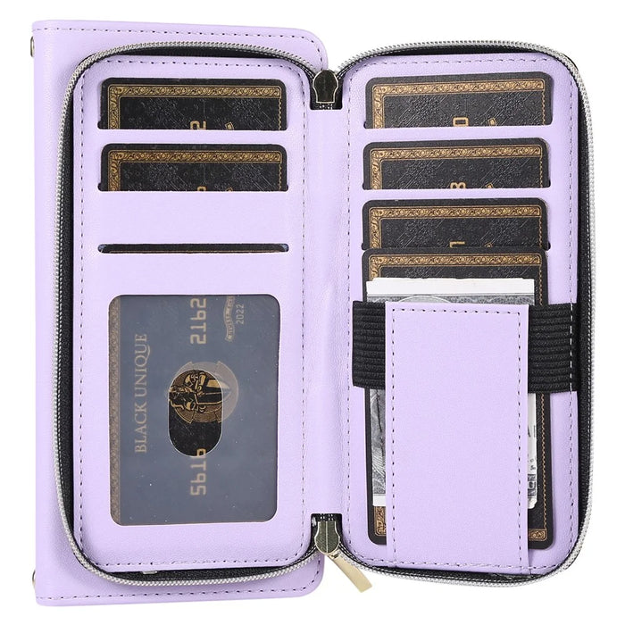 For iPhone 14 Pro Max Wallet Case Folio PU Leather Stand Rhombus Phone Cover with Hand Strap - Light Purple - 5