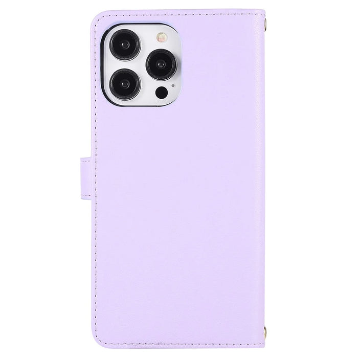 For iPhone 14 Pro Max Wallet Case Folio PU Leather Stand Rhombus Phone Cover with Hand Strap - Light Purple - 7