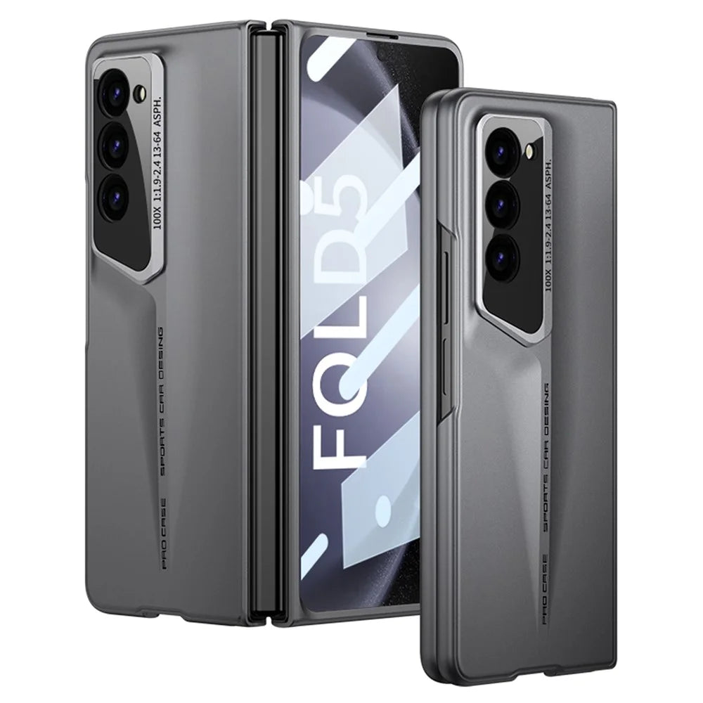GKK For Samsung Galaxy Z Fold5 5G Case Anti-Drop Hard PC Phone Cover with Tempered Glass Film - Grey - 1