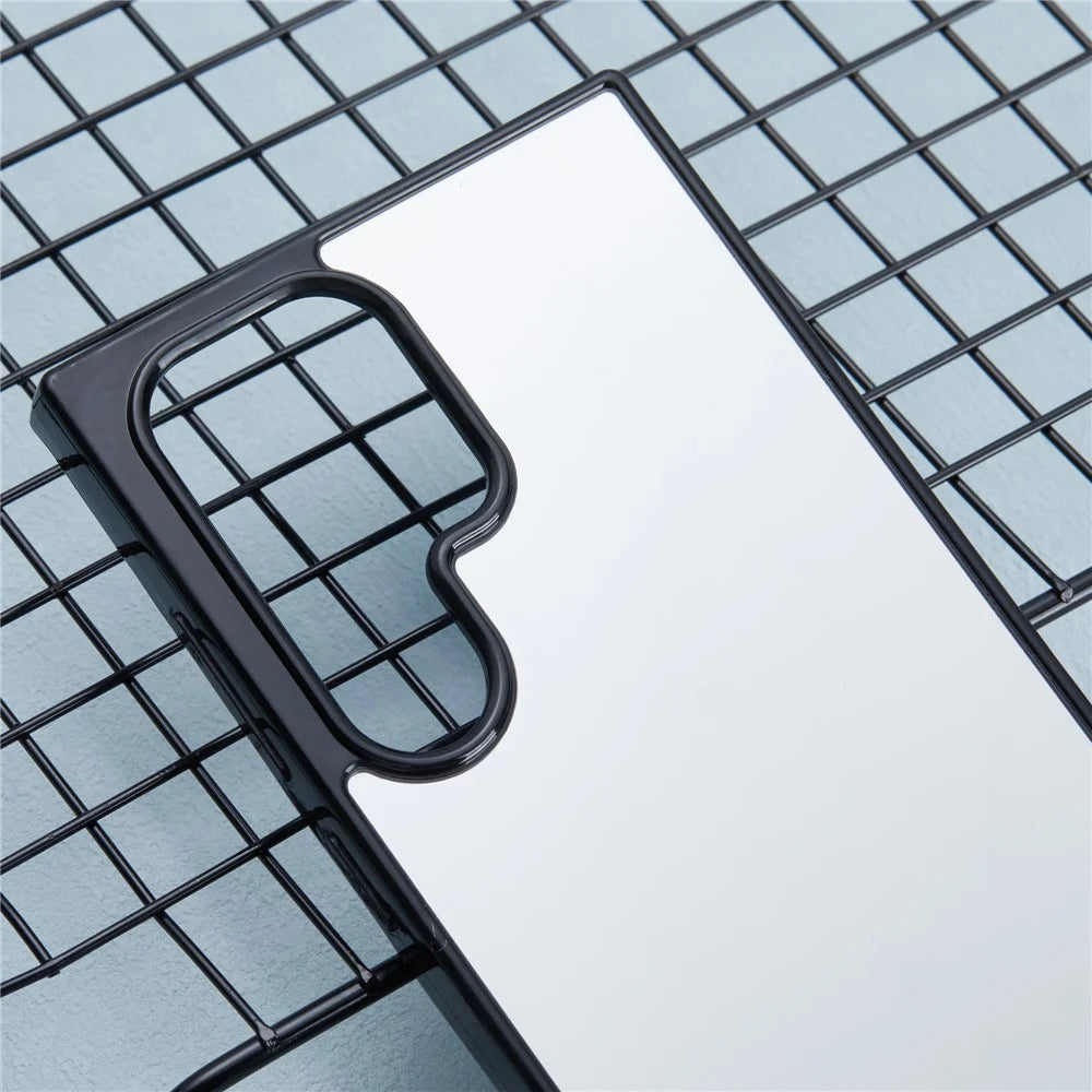 For Samsung Galaxy S24 Ultra TPU Case Mirror Surface Phone Cover Bright Reflection - Black - 4