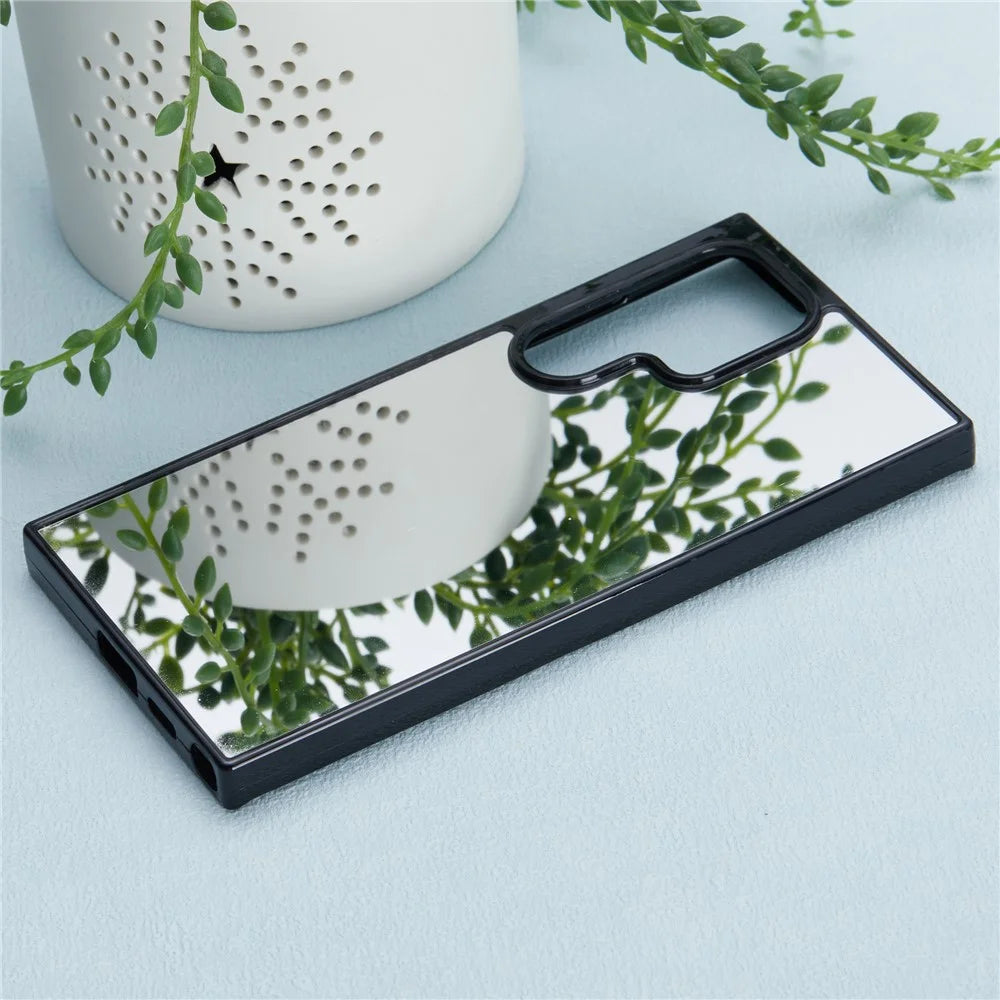 For Samsung Galaxy S24 Ultra TPU Case Mirror Surface Phone Cover Bright Reflection - Black - 6