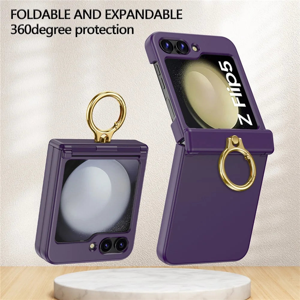 For Samsung Galaxy Z Flip5 5G Case Anti-Drop Hinge Kickstand Hard PC Phone Back Cover - Dark Purple - 2
