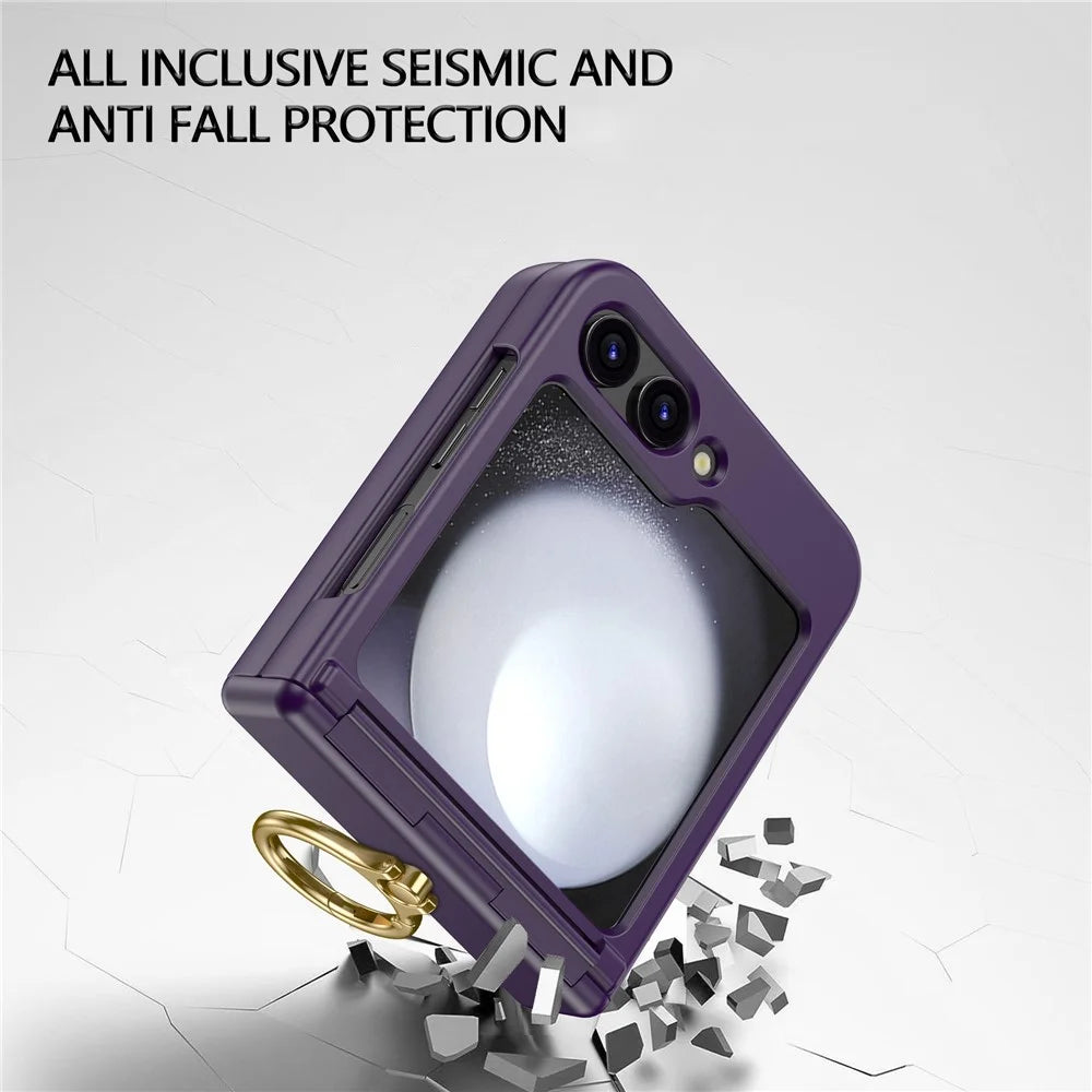 For Samsung Galaxy Z Flip5 5G Case Anti-Drop Hinge Kickstand Hard PC Phone Back Cover - Dark Purple - 3