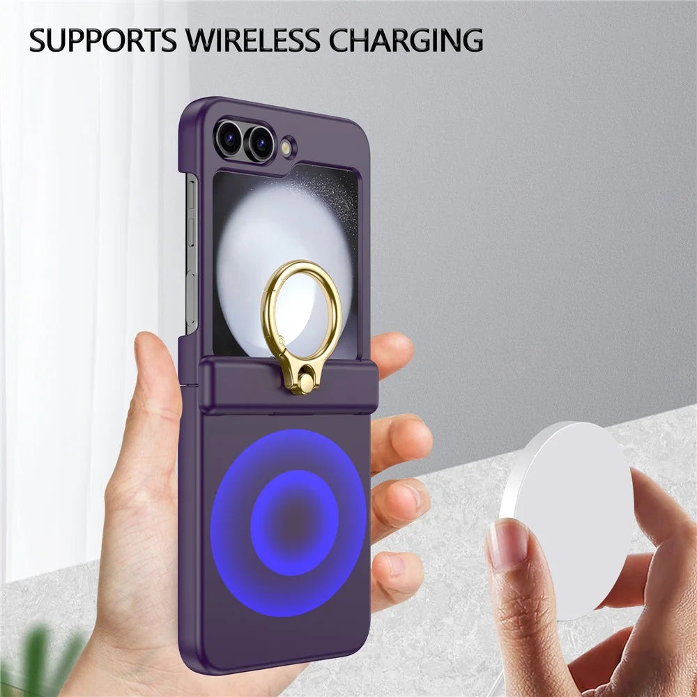 For Samsung Galaxy Z Flip5 5G Case Anti-Drop Hinge Kickstand Hard PC Phone Back Cover - Dark Purple - 4