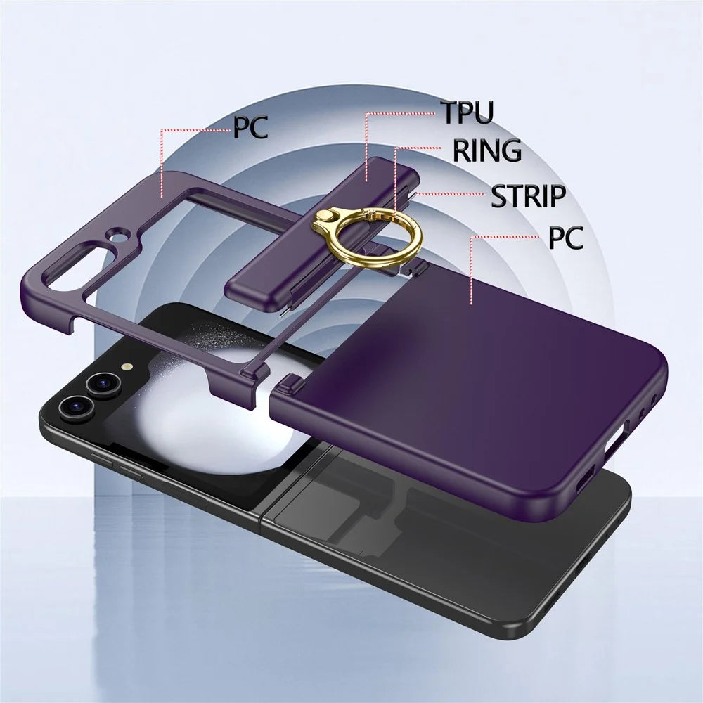 For Samsung Galaxy Z Flip5 5G Case Anti-Drop Hinge Kickstand Hard PC Phone Back Cover - Dark Purple - 5