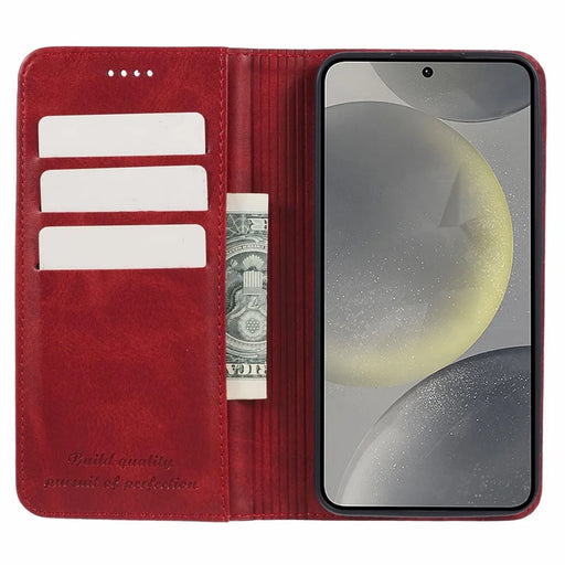 SUTENI For Samsung Galaxy S24 Mobile Phone Case PU Leather Foldable Stand Wallet Cover - Red - 2