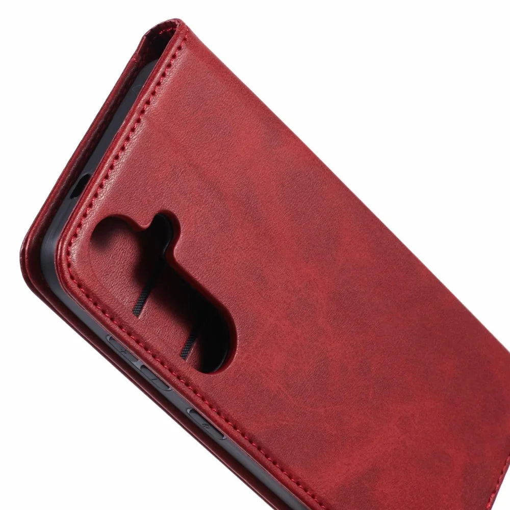 SUTENI For Samsung Galaxy S24 Mobile Phone Case PU Leather Foldable Stand Wallet Cover - Red - 7