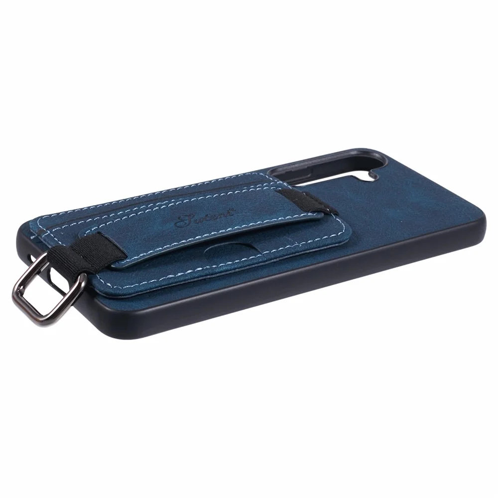 SUTENI H13 For Samsung Galaxy S24+ Card Holder Case Litchi Texture Phone Cover with Kickstand - Blue - 4