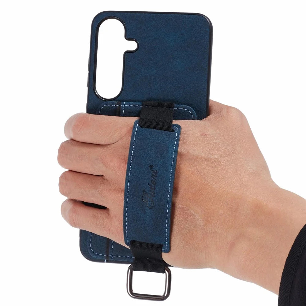 SUTENI H13 For Samsung Galaxy S24+ Card Holder Case Litchi Texture Phone Cover with Kickstand - Blue - 7