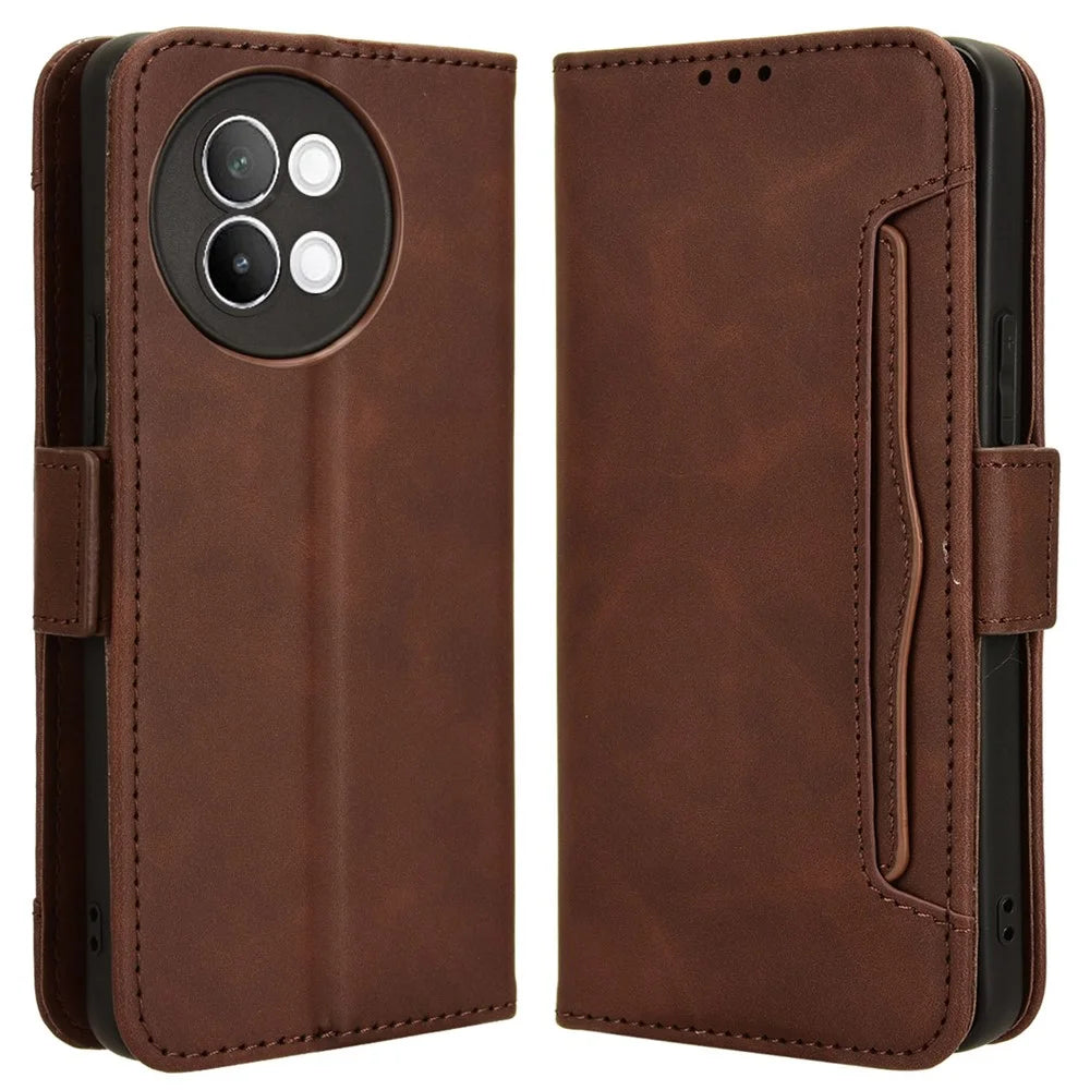 For vivo S18e 5G Case with Multiple Card Slots PU Leather Folio Phone Cover - Brown - 1