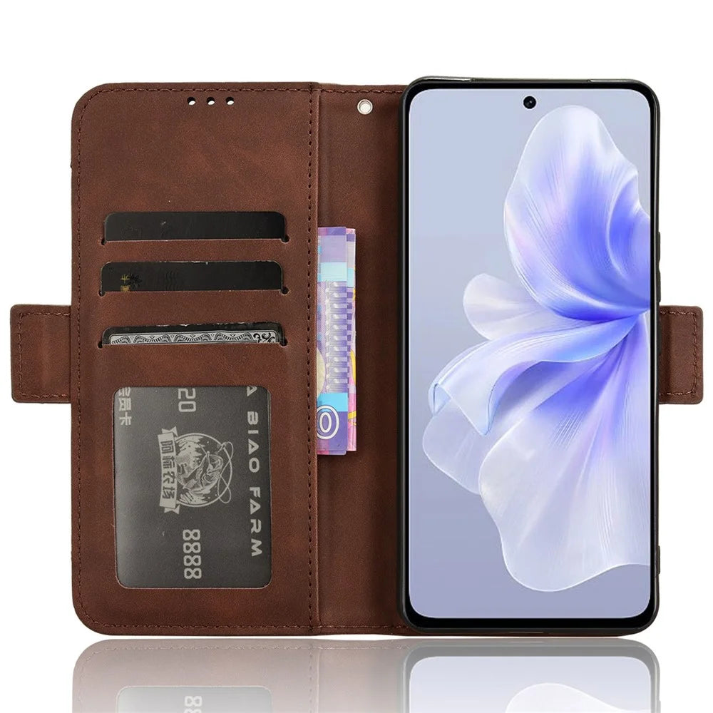 For vivo S18e 5G Case with Multiple Card Slots PU Leather Folio Phone Cover - Brown - 2