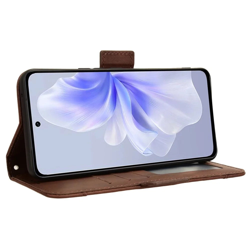For vivo S18e 5G Case with Multiple Card Slots PU Leather Folio Phone Cover - Brown - 3