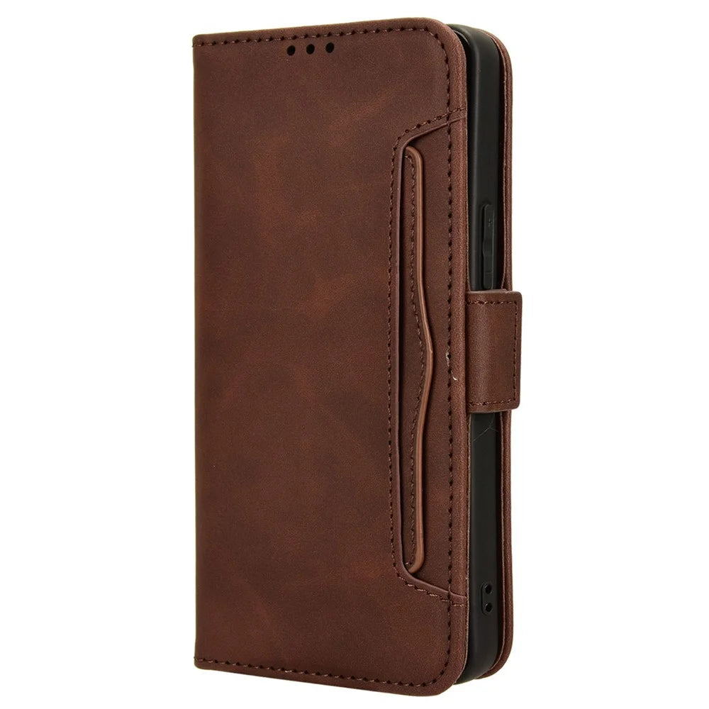 For vivo S18e 5G Case with Multiple Card Slots PU Leather Folio Phone Cover - Brown - 7