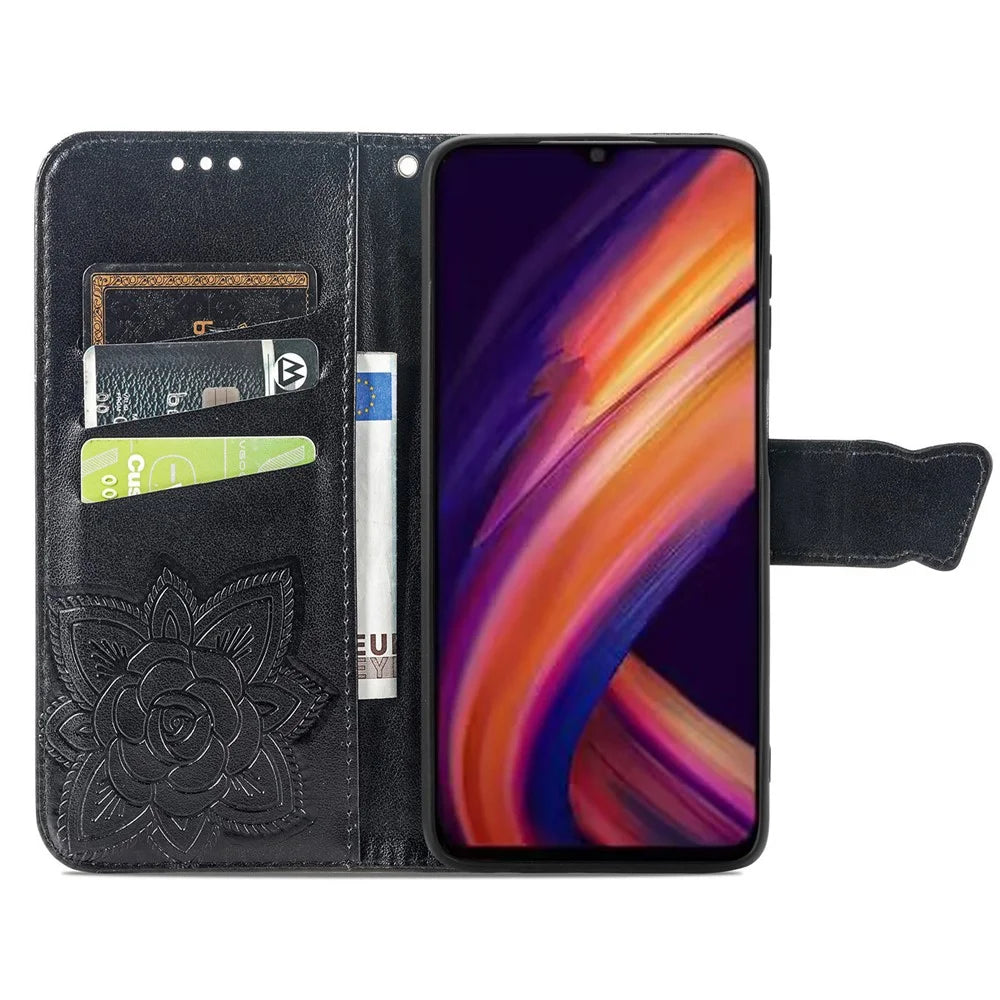 For Samsung Galaxy A55 5G Cell Phone Case Butterfly Imprinted Leather Cover - Black - 2