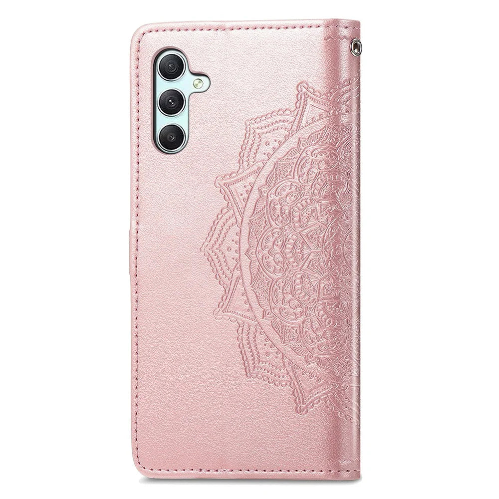 For Samsung Galaxy A55 5G Cell Phone Case Magnetic Embossed Mandala Floral Shell - Rose Gold - 4