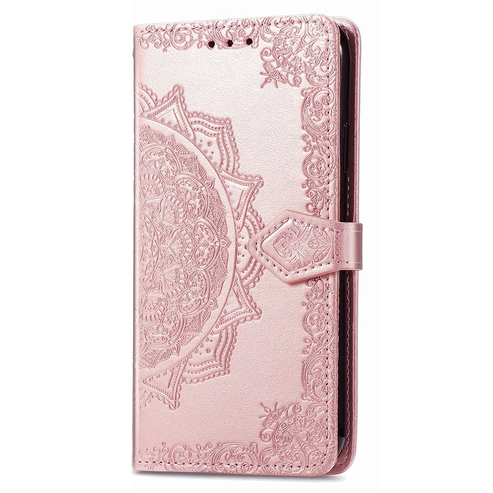 For Samsung Galaxy A55 5G Cell Phone Case Magnetic Embossed Mandala Floral Shell - Rose Gold - 5