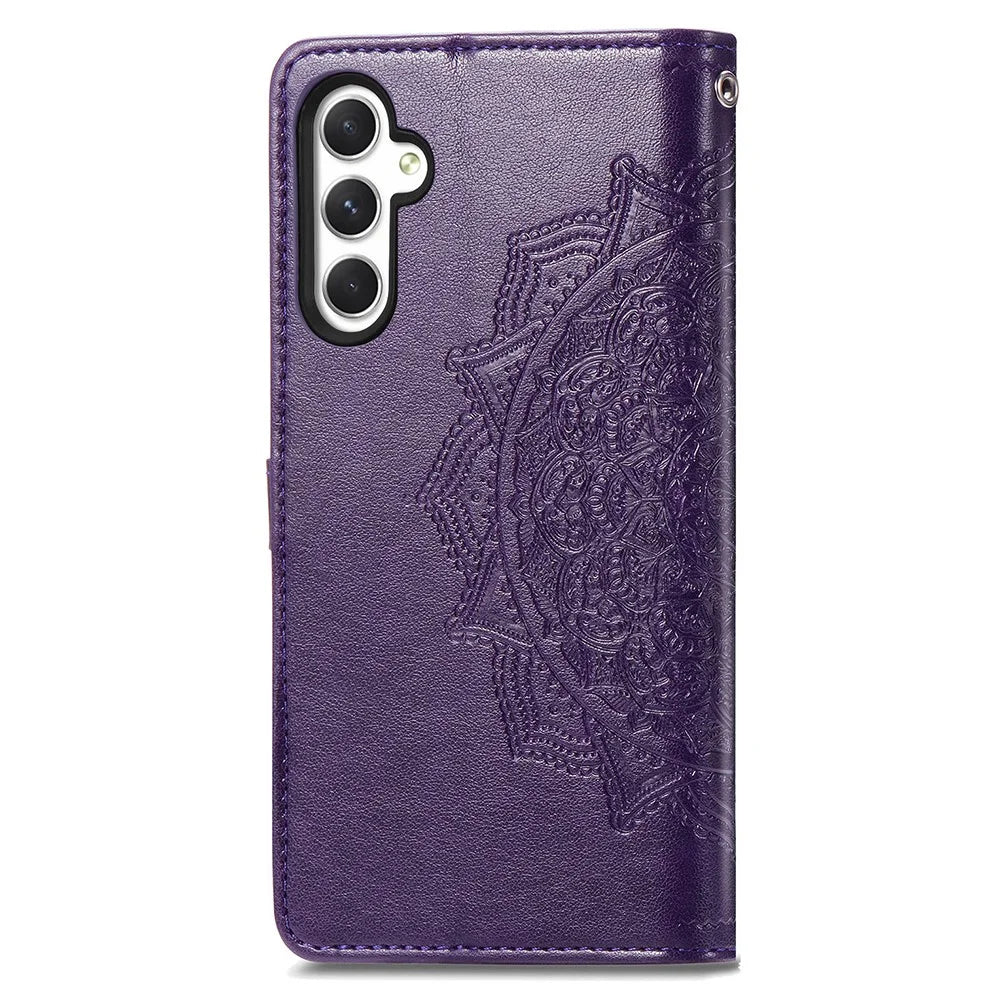 For Samsung Galaxy A35 5G Case Embossed Mandala Floral PU Leather+TPU Phone Cover - Purple - 4