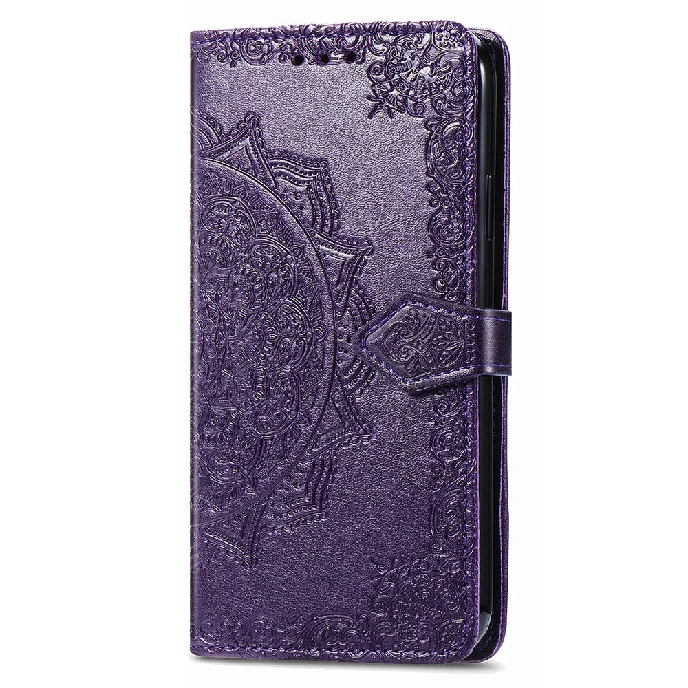 For Samsung Galaxy A35 5G Case Embossed Mandala Floral PU Leather+TPU Phone Cover - Purple - 5