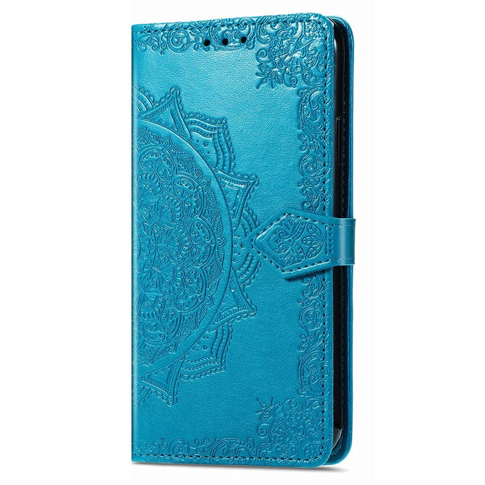 For Google Pixel 8a Case Flip Wallet PU Leather Mandala Embossed Design Phone Cover - Blue - 5