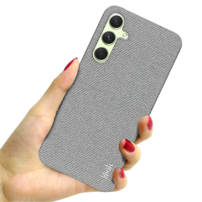 IMAK Ruiyi Series for Samsung Galaxy A35 5G Case Fabric Texture Leather+PC Phone Back Cover - Light Grey - 3
