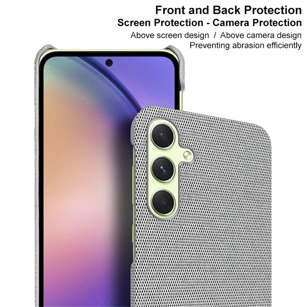 IMAK Ruiyi Series for Samsung Galaxy A35 5G Case Fabric Texture Leather+PC Phone Back Cover - Light Grey - 6