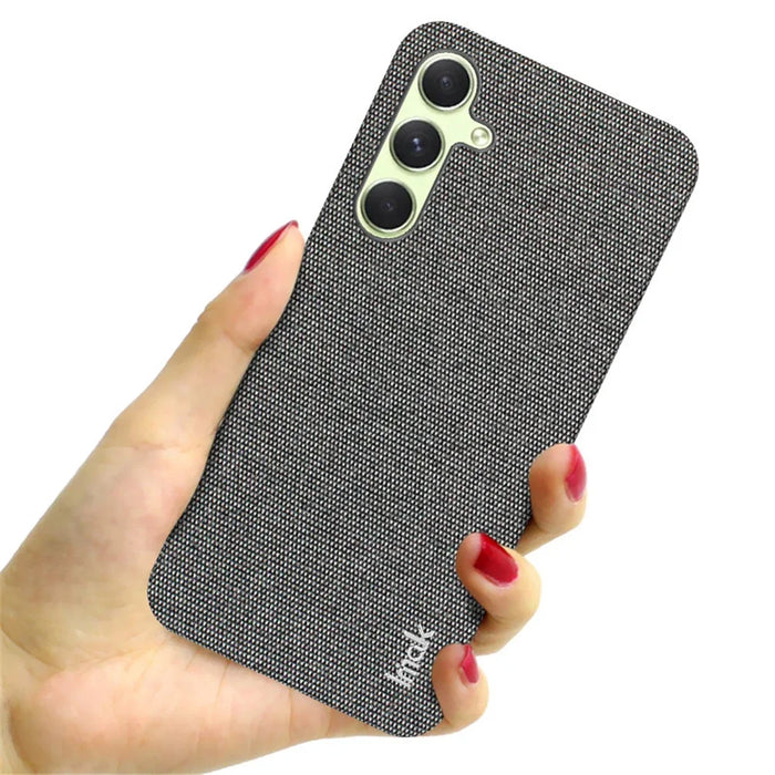 IMAK Ruiyi Series for Samsung Galaxy A55 5G Case Fabric Texture Leather+PC Phone Back Cover - Dark Grey - 3