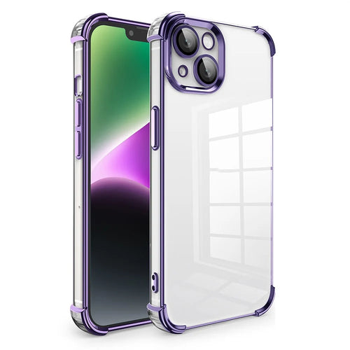 For iPhone 14 Plus Case Reinforced Corners Shockproof TPU Phone Case with PVC Lens Film - Dark Purple - 1