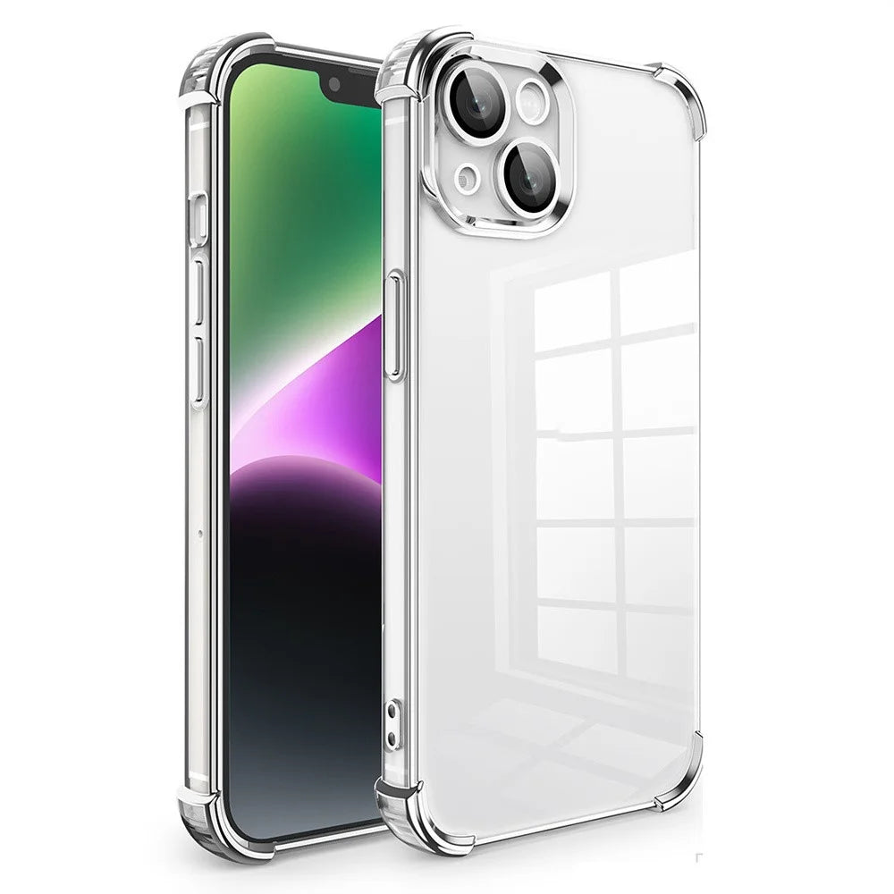 For iPhone 13 TPU Case Electroplated Edge Phone Cover with PVC Lens Film - Silver - 1